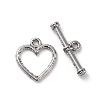 304 Stainless Steel Toggle Clasps, Heart, Stainless Steel Color, 14x12.5x1.5mm, Hole: 1.5mm