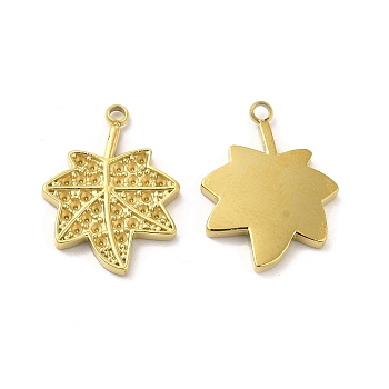 Ion Plating(IP) 304 Stainless Steel Pendant Rhinestone Settings, Maple Leaf, Real 14K Gold Plated, Fit For 1mm Rhinestone, 18.5x14x2mm, Hole: 1.5mm