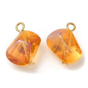 Glass Pendants, with Golden Brass Loops, Polygon Charms, Dark Orange, 19~20x16.5x11.5~12mm, Hole: 2~2.2mm