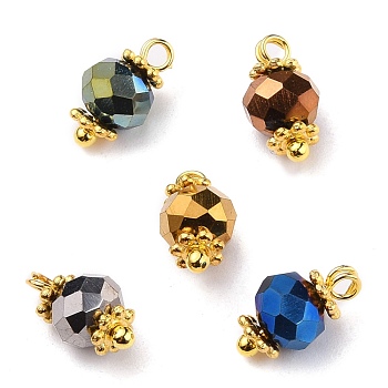Handmade Electroplate Glass Beads Charms, with Tibetan Style Alloy Spacer Beads and Brass Ball Head pins Findings, Faceted, Golden, Mixed Color, 10.5x6mm, Hole: 1.6mm
