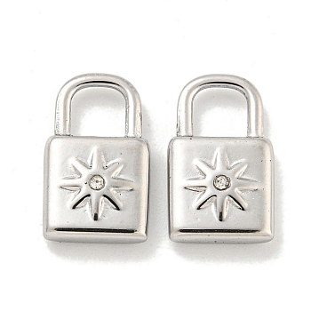 304 Stainless Steel Charms, with Crystal Rhinestone, Padlock with Sun Charms, Stainless Steel Color, 13.5x8x3mm, Hole: 4x4mm
