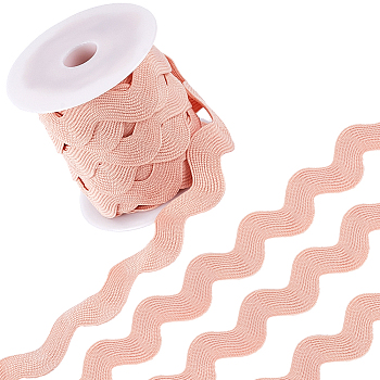 9 Yards Polyester Wavy Fringe Trim Ribbon, Wave Bending Lace Trim, for Clothes Sewing and Art Craft Decoration, Misty Rose, 3/4~1-3/8 inch(20~34mm)