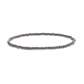 Glass Round Beaded Stretch Bracelet for Women, Gunmetal, Inner Diameter: 2-1/8 inch(5.5cm), Beads: 2mm