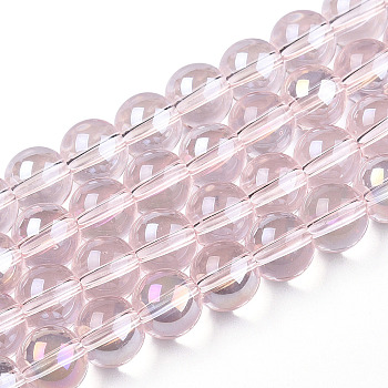 Electroplate Transparent Glass Beads Strands, AB Color Plated, Round, Misty Rose, 8~8.5mm, Hole: 1.5mm, about 51~53pcs/strand, 14.96 inch~15.55 inch(38~39.7cm)