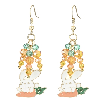 Alloy Enamel Rabbit & Carrot Dangle Earrings, Glass Cluster Earrings with Brass Pins, Colorful, 57x20mm