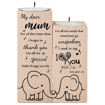 Wood Candle Holder, with Candles inside, Rectangle with Word, Elephant Pattern, 120x45mm, 100x45mm, 2pcs/set