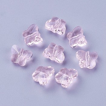 Transparent Glass Beads, Faceted, Butterfly, Pearl Pink, 6.5x8x5.5mm, Hole: 1mm