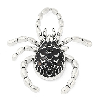 Alloy Rhinestone Enamel Pendants, Rack Plating, Cadmium Free & Nickel Free & Lead Free, Spider, Antique Silver, Black, 40.5x38.5x7.5mm, Hole: 12x8.5mm