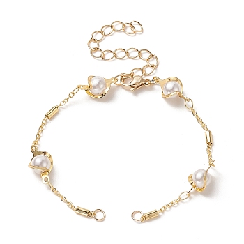 Brass Chain Bracelet Making, with Acrylic Imitation Pearl Bead and Lobster Clasp, for Link Bracelet Making, Golden, 6-1/8 inch(15.5cm)
