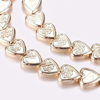 Non-magnetic Synthetic Hematite Beads Strands, Heart with Chinese Knot, Light Gold Plated, 8x8x2.5mm, Hole: 1mm, about 55pcs/strand, 15.9 inch(40.5cm)