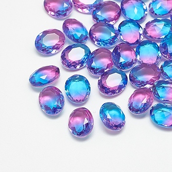 Pointed Back Glass Rhinestone Cabochons, Imitation Tourmaline, Faceted, Oval, Sapphire, 8x6x4mm