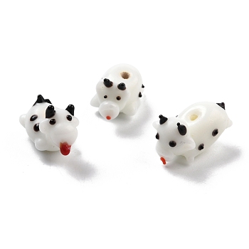 Handmade Lampwork Beads, Cartoon Style, Cow, White, 21~24x13x15~19mm, Hole: 1.7~2.3mm