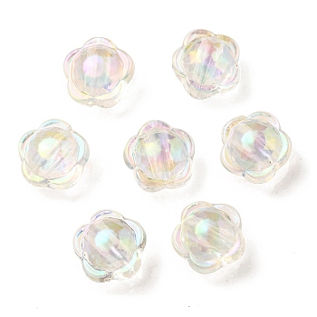 UV Plating Rainbow Iridescent Acrylic Beads, Two Tone Bead in Bead, Flower, Clear, 12x12.5x8.5mm, Hole: 2.5mm