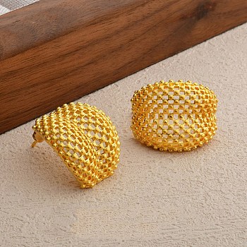 Hollow Camber Brass Stud Earrings, Real 22K Gold Plated, 24.5x19.5mm