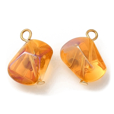 Golden Dark Orange Polygon Brass+Glass Pendants