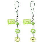 2Pcs Acrylic & Wood & Alloy & Resin Mobile Straps, Apple, Platinum, Sea Green, 130mm(HJEW-YW00339-01)