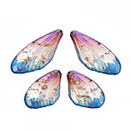 Epoxy Resin Pendants, Butterfly Wing, with Gold Foil & Glitter Powder, Pearl Pink, 37.5x17x2.5~3mm, Hole: 1.2mm(RESI-N045-03A)