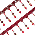 4M Polyester Fringe Lace Ribbon, Glass Beads Tassel Trimming, for Curtain Home Decoration, FireBrick, 5-1/8 inch(130mm)(DIY-OC0013-57D)