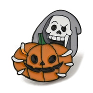 Halloween Series Black Aolly Brooches, Enamel Pins, Skeleton, 29x25x2mm(JEWB-U004-03G)