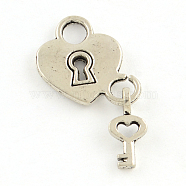 Tibetan Style Padlock and Key Alloy Pendants, Cadmium Free & Nickel Free & Lead Free, Antique Silver, 27x15.5x2mm, Hole: 4mm, about 746pcs/1000g(TIBEP-A11221-AS-NR)