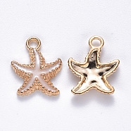 Alloy Enamel Pendants, Starfish, Light Gold, White, 18x15x3mm, Hole: 2.5mm(ENAM-S121-023D)