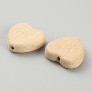 Wood Beads, Undyed, Beige, Heart, 25.5x25x8mm, Hole: 3mm(WOOD-WH0034-10A)