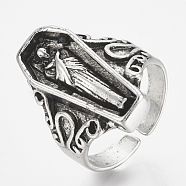 Alloy Cuff Finger Rings, Wide Band Rings, Coffin, Antique Silver, US Size 9 3/4(19.5mm)(RJEW-N027-30)