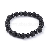 Natural Lava Rock Stretch Bracelets, with Cat Eye Round Beads, 2-3/8 inch(6cm)(BJEW-JB04506-03)