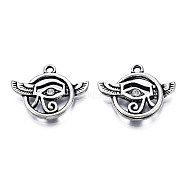 Tibetan Style Alloy Pendants, with Crystal Rhinestone, Cadmium Free & Lead Free, Flat Round with Wing & Eye of Horus, Antique Silver, 19x24x3mm, Hole: 1.8mm(TIBEP-N008-205)