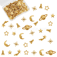 Zinc Alloy Cabochons, for DIY Crystal Epoxy Resin Material Filling, Mixed Shapes, Antique Golden, 112pcs/box(PALLOY-OC0002-55AG)