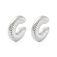 Brass Textured Ring Cuff Earrings, Long-Lasting Plated, Cadmium Free & Lead Free, Platinum, 25x7.5mm(EJEW-R150-02P-A)