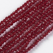 Glass Beads Strands, Faceted, Round, Dark Red, 2x2mm, Hole: 0.4mm, about 193~197pcs/strand, 14.17 inch~15.51 inch(36~39.4cm)(EGLA-E057-02B-14)