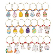 Easter Rabbit & Egg Alloy Enamel Wine Glass Charms, with Glass Bead and Brass Wine Glass Charm Rings, Mixed Color, 52~66mm, 21pcs/set(AJEW-JO00204)