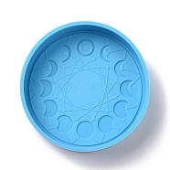 Moon Phase Pattern Flat Round Candle Food Grade Silicone Molds, for Scented Candle Making, Deep Sky Blue, 106x27mm(DIY-L067-F01)