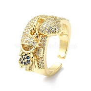 Rack Plating Brass Micro Pave Cubic Zirconia Open Cuff Rings, Cadmium Free & Lead Free, Long-Lasting Plated, Real 18K Gold Plated, Heart, US Size 8(18.1mm)(RJEW-C076-08B-G)