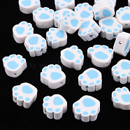 Handmade Polymer Clay Beads, Paw Print, Light Sky Blue, 8~11x9~11x4~5mm, Hole: 1.2~1.6mm(X-CLAY-N011-008C)