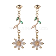 Green Cubic Zirconia Flower of Life Dangle Stud Earrings, 304 Stainless Steel Drop Earrings for Women, Golden, 46.5mm, Pin: 0.7mm(EJEW-TA00190)