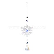 AB Color Glass Snowflake Pendant Decorations, Glass Charms and Iron Ring Suncatcher Window Hanging Ornament, Diamond, 305mm(AJEW-Q144-02P-01)