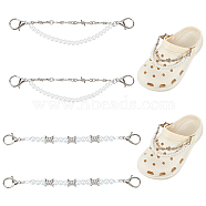 WADORN 4Pcs 2 Style Punk Style Barbed Wire Alloy Link Shoe Chains, with Plastic Imitation Pearl & Lobster Claw Clasp, 2-Layer Decorative Shoe Chain, Mixed Color, 217~250mm, 2pcs/style(DIY-WR0002-63)