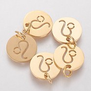 304 Stainless Steel Charms, Flat Round with Constellation/Zodiac Sign, Golden, Leo, 12x1mm, Hole: 3mm(STAS-Q201-T445-5G)