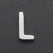 201 Stainless Steel Charms, for Simple Necklaces Making, Laser Cut, Letter, Stainless Steel Color, Letter.L, 8x4x3mm, Hole: 1.8mm(STAS-R109-JA433-L-1)