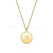 Brass Initial Pendant Necklace, with Cable Chains, Flat Round, Letter R, Golden, 16.14 inch(41cm), 2mm(NJEW-BB35341-R)
