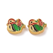 Alloy Beads, with Enamel, Mandarin Duck, Matte Gold Color, Green, 11x9x3mm, Hole: 1.2mm(ENAM-L039-01MG-01)