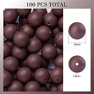 100Pcs Silicone Beads Round Rubber Bead 15MM Loose Spacer Beads for DIY Supplies Jewelry Keychain Making, Coffee, 15mm(JX450A)