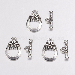 Tibetan Style Alloy Toggle Clasps, Lead Free & Cadmium Free, Antique Silver, TeraTeardrop: 19x11mm, Hole: 2mm, Bar: 14x6mm, Hole: 1.8mm(X-AC2014)