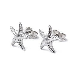 304 Stainless Steel Starfish Stud Earrings for Women, Stainless Steel Color, 12x11.5mm, Pin: 0.8mm(EJEW-I285-06P)