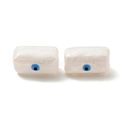 Opaque Glass Beads, with Enamel, Rectangle with Evil Eye Pattern, White, 13x9.5x7mm, Hole: 1.6mm(GLAA-F121-10E)