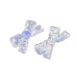 Cute Transparent Resin Decoden Cabochons, Polka Dot Bowknot with Glitter Powder, Royal Blue, 32x18.5x6mm(RESI-S03-01C)