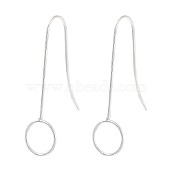 Sterling Silver Earring Hooks, with Horizontal Loop, Silver, 38.5mm, Hole: 8mm, Pin: 0.8mm(STER-NH0001-77S)