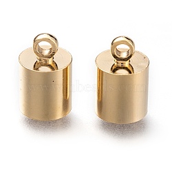 Brass Cord Ends, End Caps, Long-Lasting Plated, Column, Real 24K Gold Plated, 11x7mm, Hole: 1.8mm, Inner Diameter: 6mm(KK-H759-41H-G)